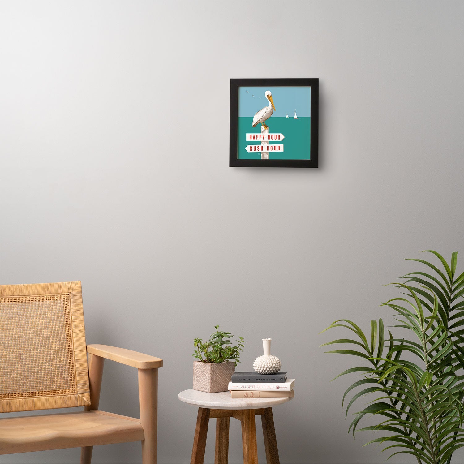 Anderson Design Group Pelican On Rush Hour Happy Hour Sign Framed Wall Art