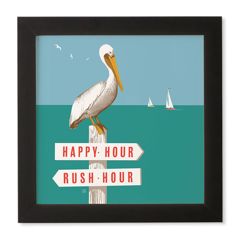 Anderson Design Group Pelican On Rush Hour Happy Hour Sign Framed Wall Art