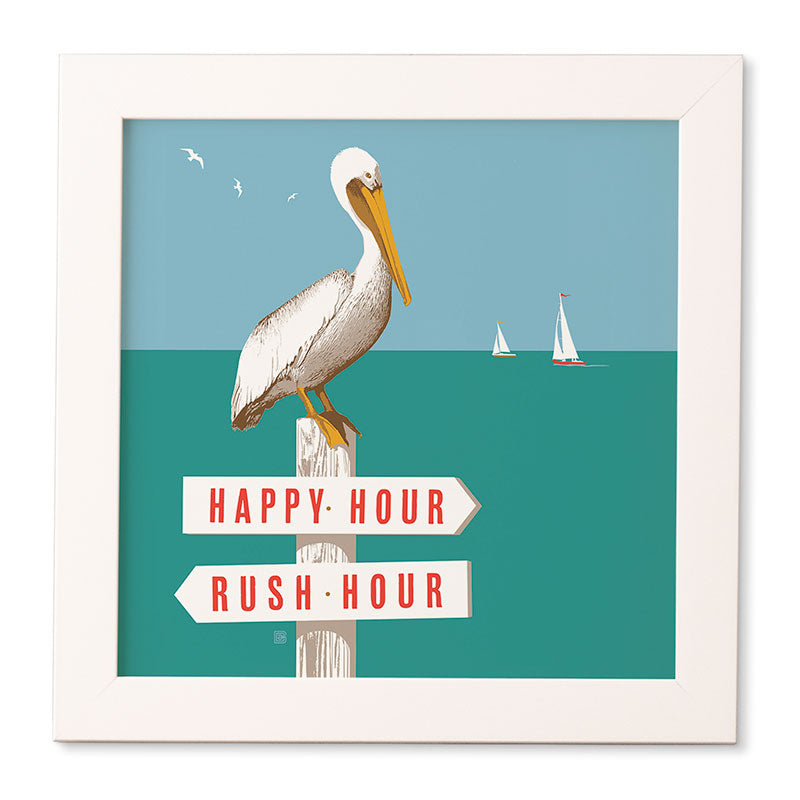 Anderson Design Group Pelican On Rush Hour Happy Hour Sign Framed Wall Art
