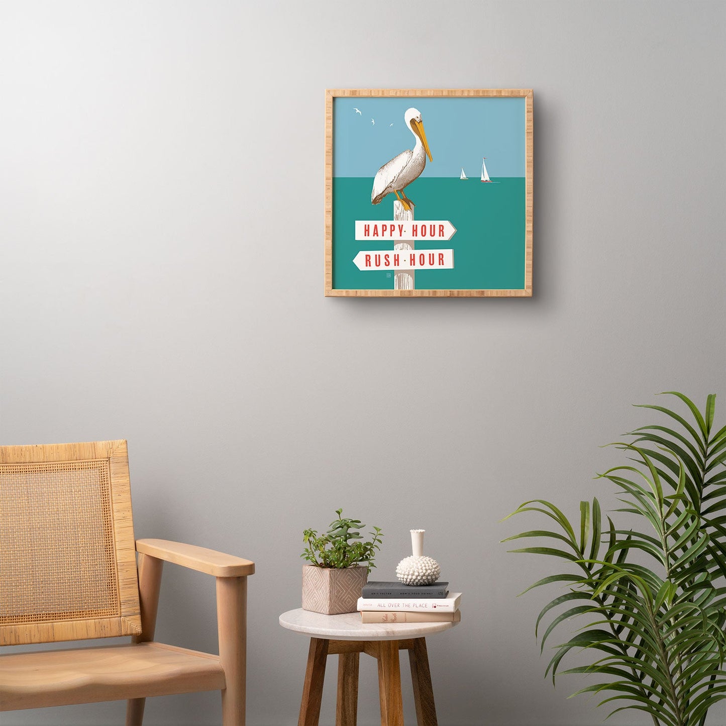 Anderson Design Group Pelican On Rush Hour Happy Hour Sign Framed Wall Art