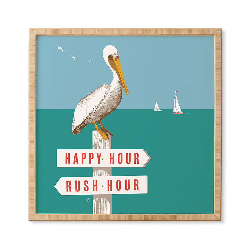 Anderson Design Group Pelican On Rush Hour Happy Hour Sign Framed Wall Art