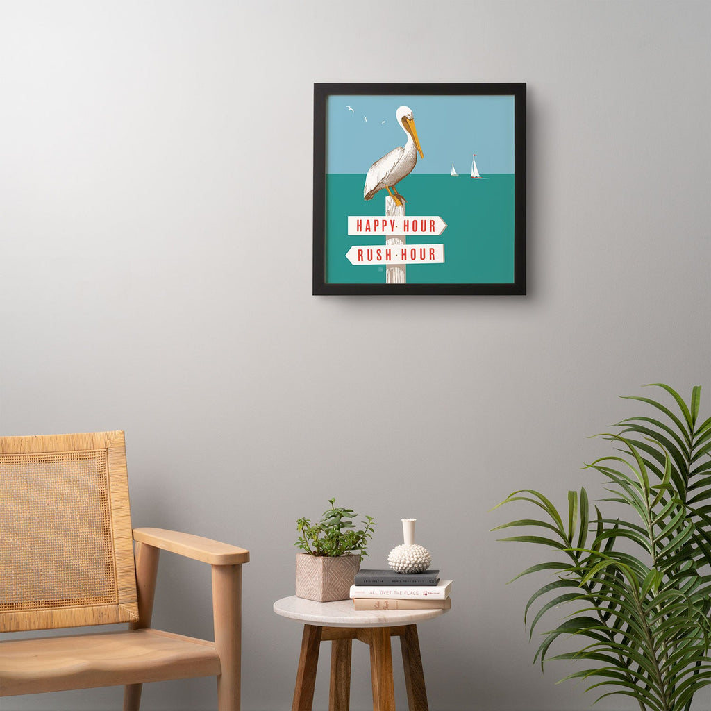 Anderson Design Group Pelican On Rush Hour Happy Hour Sign Framed Wall Art