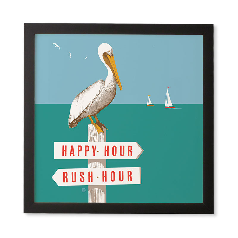 Anderson Design Group Pelican On Rush Hour Happy Hour Sign Framed Wall Art