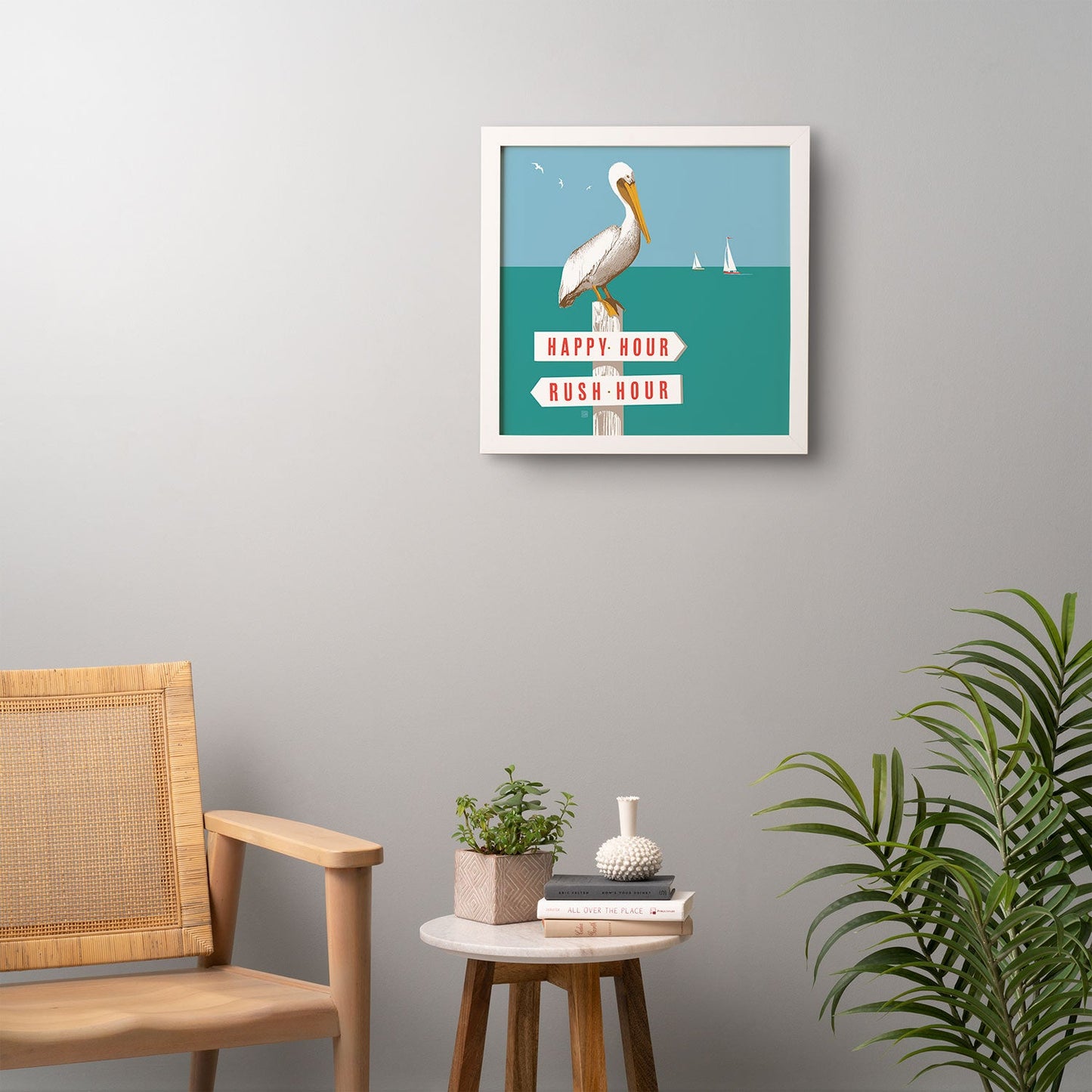 Anderson Design Group Pelican On Rush Hour Happy Hour Sign Framed Wall Art