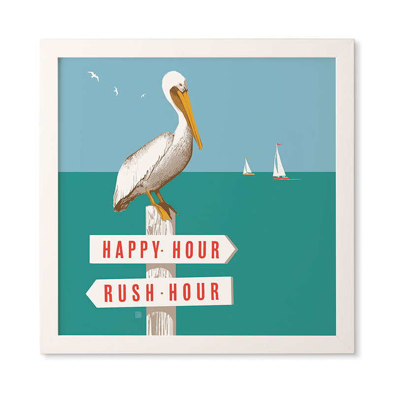 Anderson Design Group Pelican On Rush Hour Happy Hour Sign Framed Wall Art