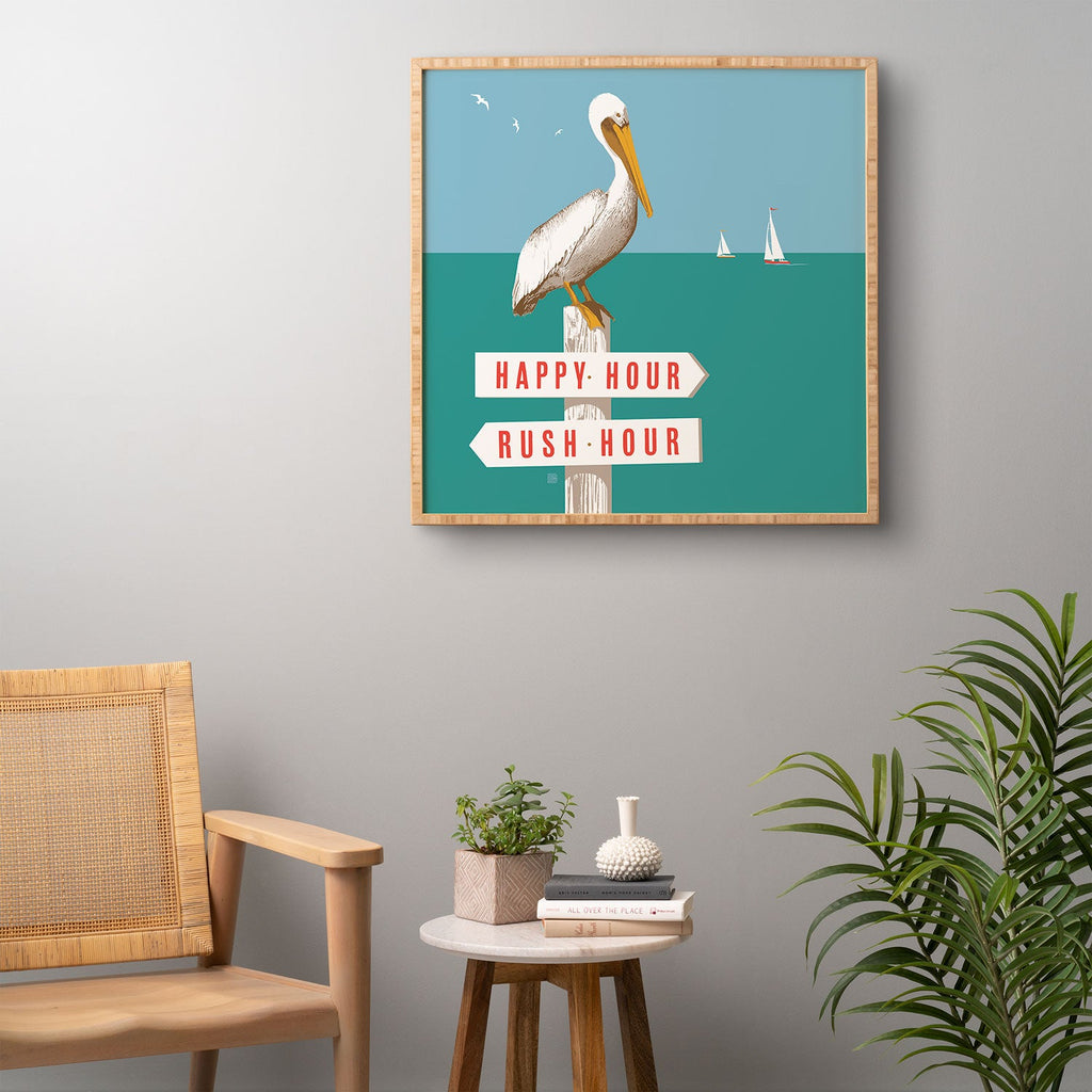 Anderson Design Group Pelican On Rush Hour Happy Hour Sign Framed Wall Art