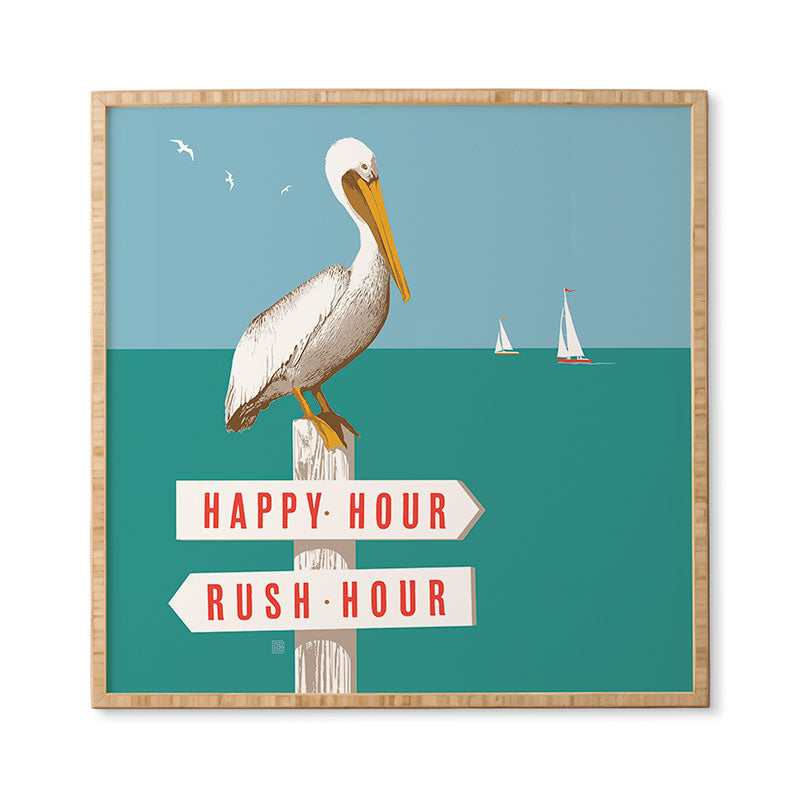Anderson Design Group Pelican On Rush Hour Happy Hour Sign Framed Wall Art
