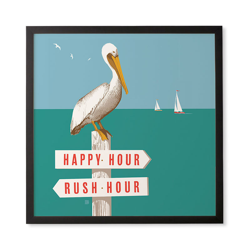 Anderson Design Group Pelican On Rush Hour Happy Hour Sign Framed Wall Art