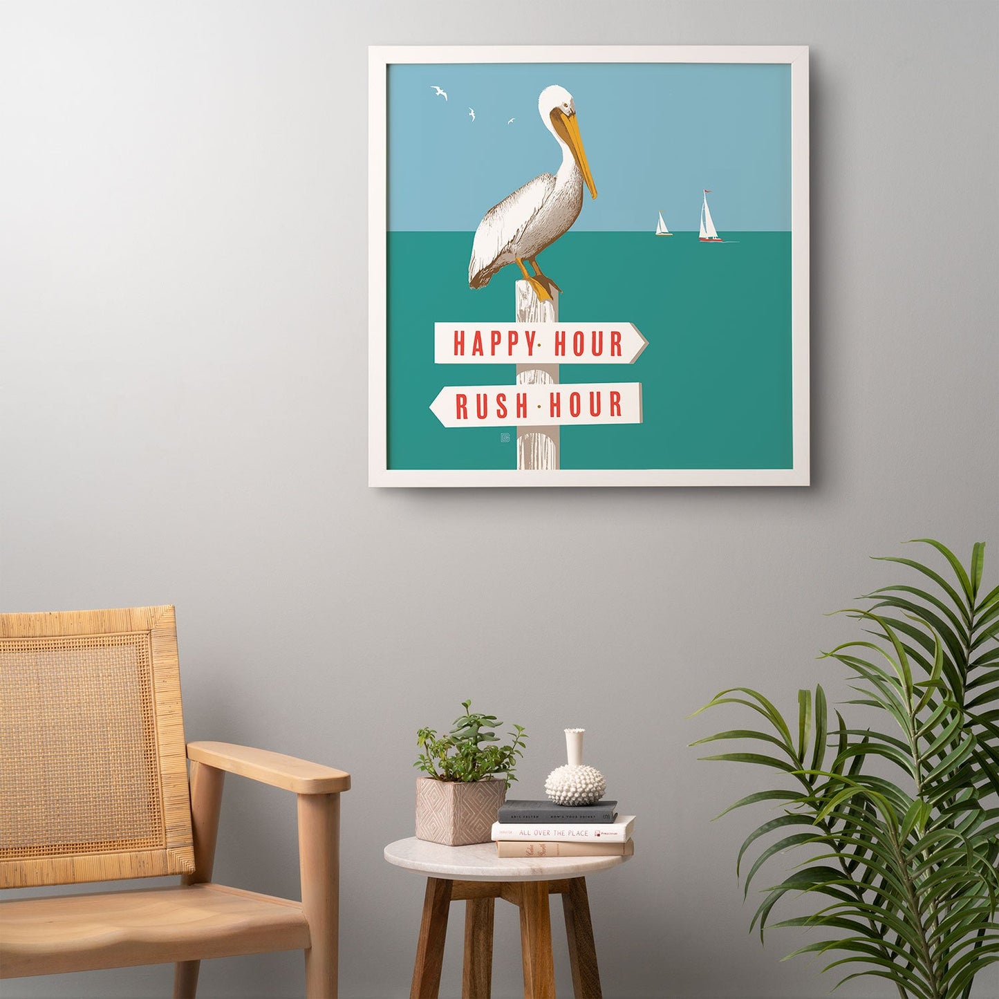 Anderson Design Group Pelican On Rush Hour Happy Hour Sign Framed Wall Art