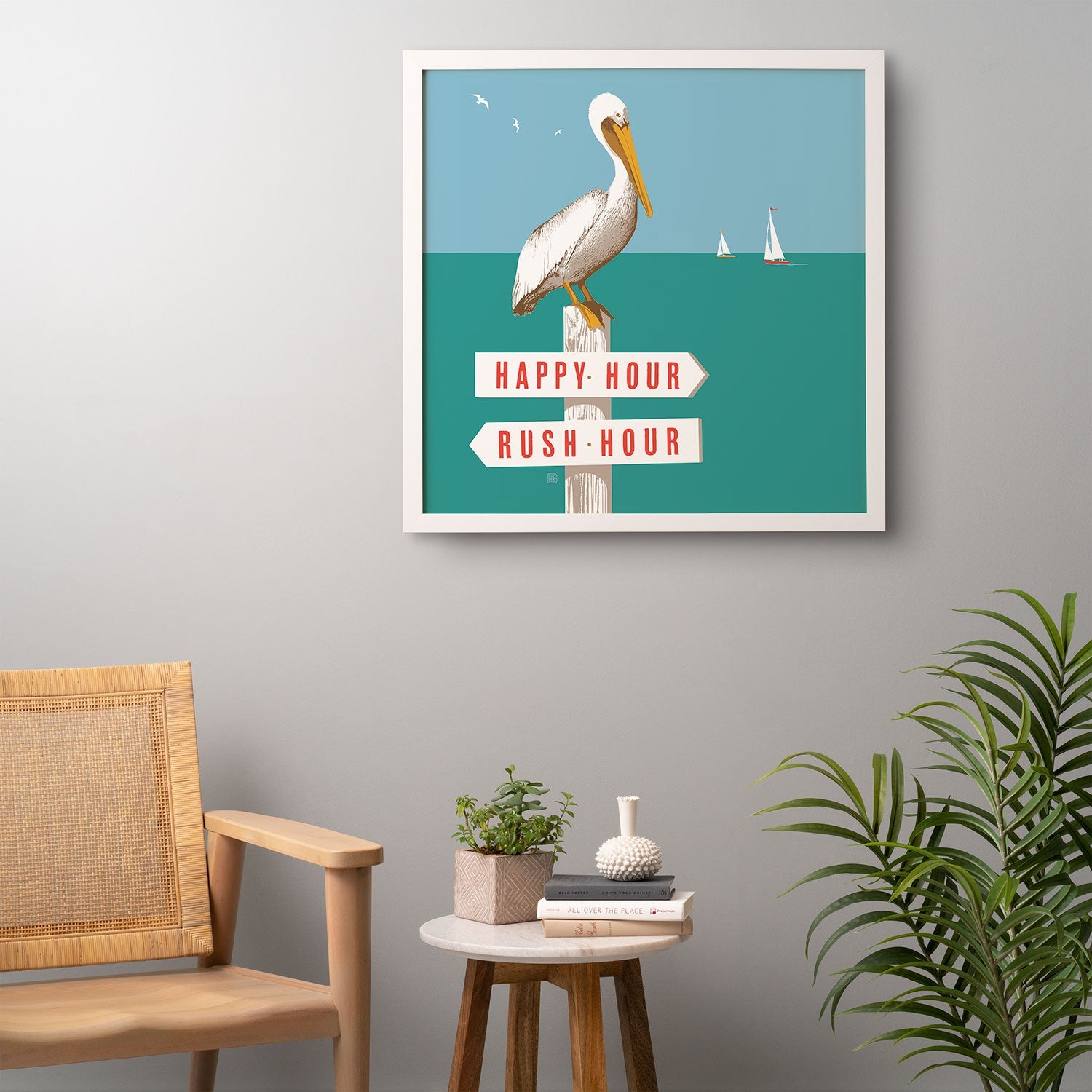 Anderson Design Group Pelican On Rush Hour Happy Hour Sign Framed Wall Art