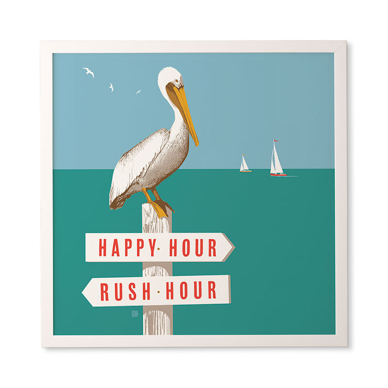 Anderson Design Group Pelican On Rush Hour Happy Hour Sign Framed Wall Art