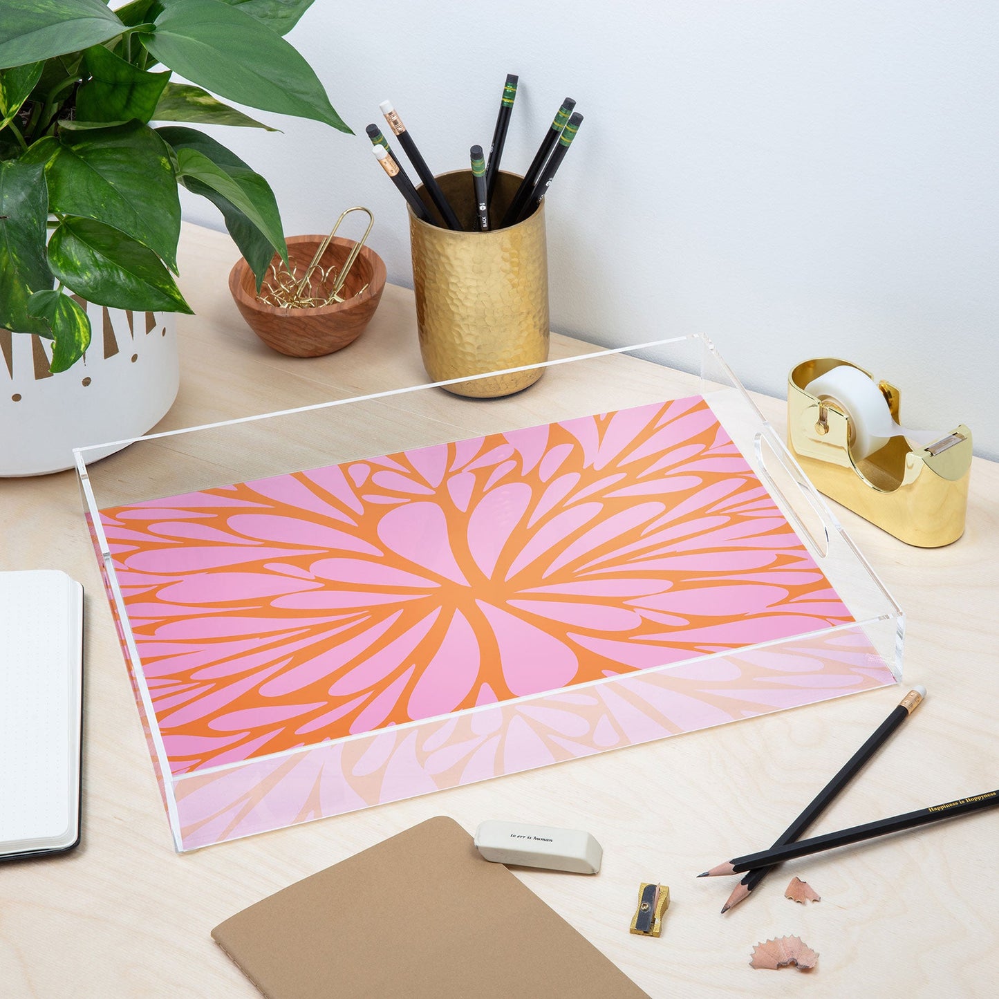 Angela Minca Pink pastel floral burst Acrylic Tray