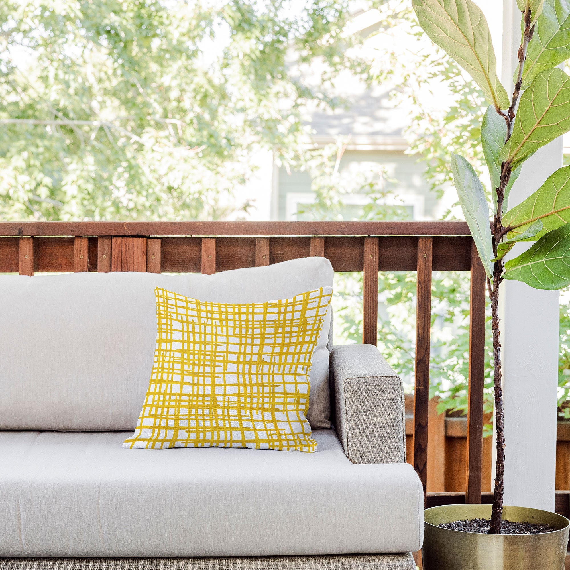 Angela Minca Yellow abstract grid Outdoor Throw Pillow