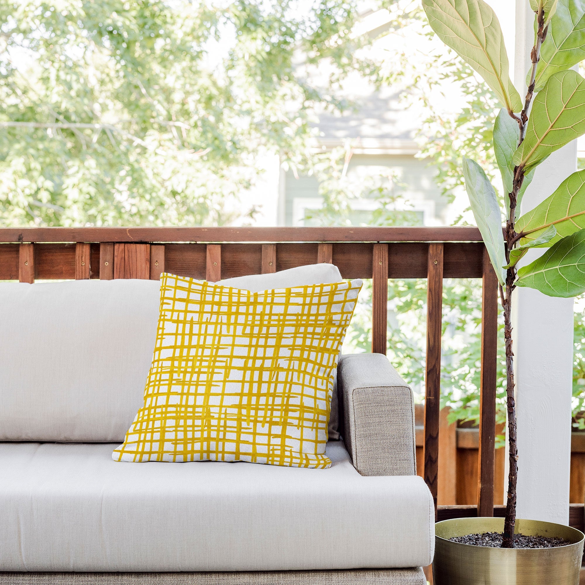 Angela Minca Yellow abstract grid Outdoor Throw Pillow