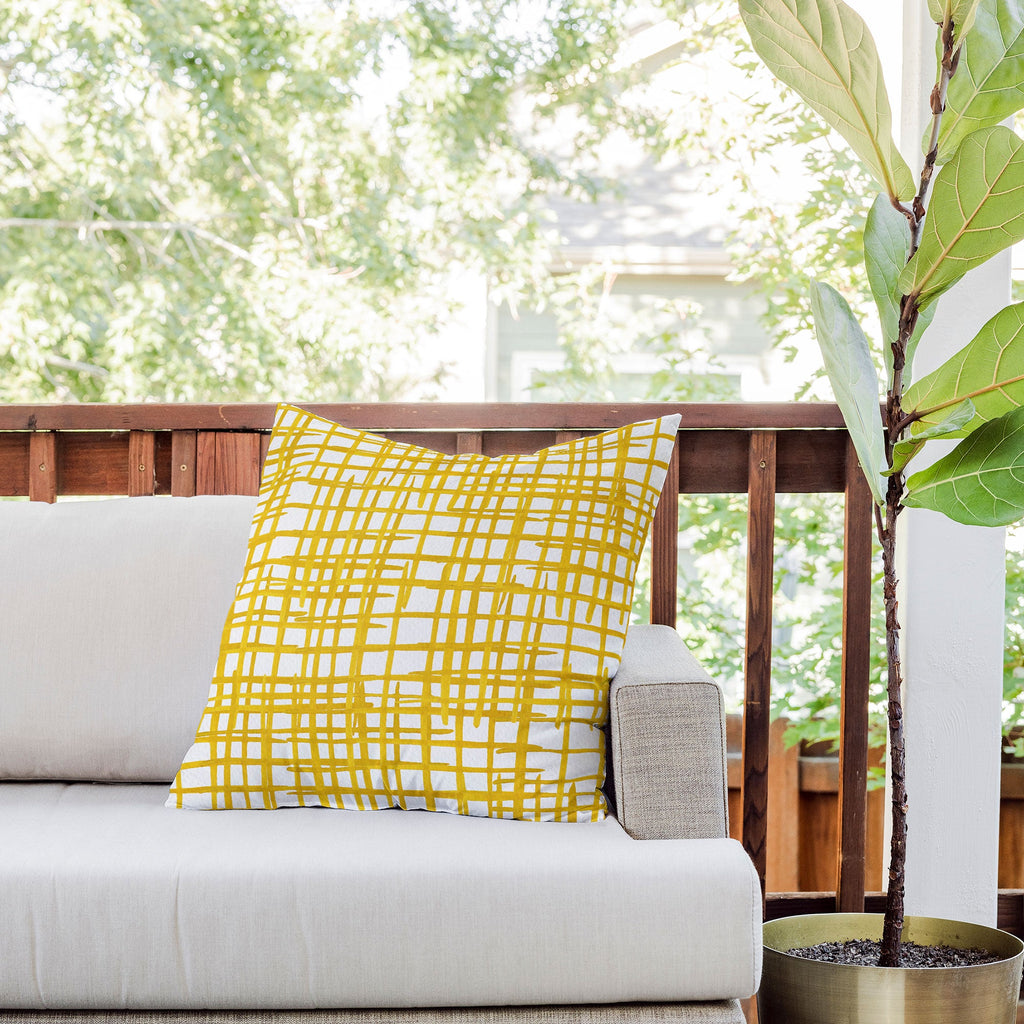 Angela Minca Yellow abstract grid Outdoor Throw Pillow