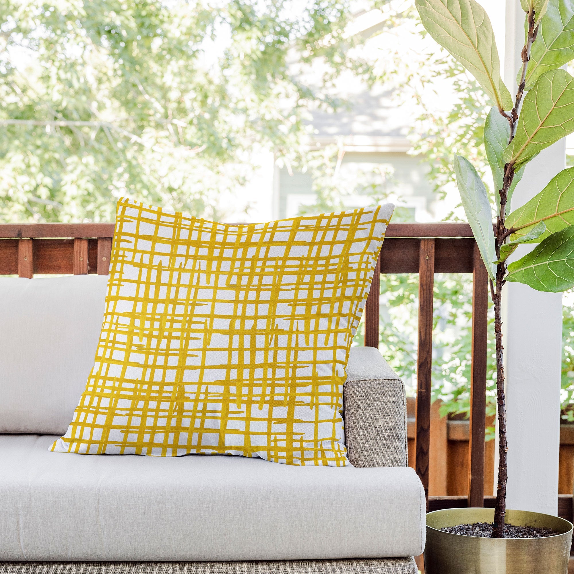 Angela Minca Yellow abstract grid Outdoor Throw Pillow