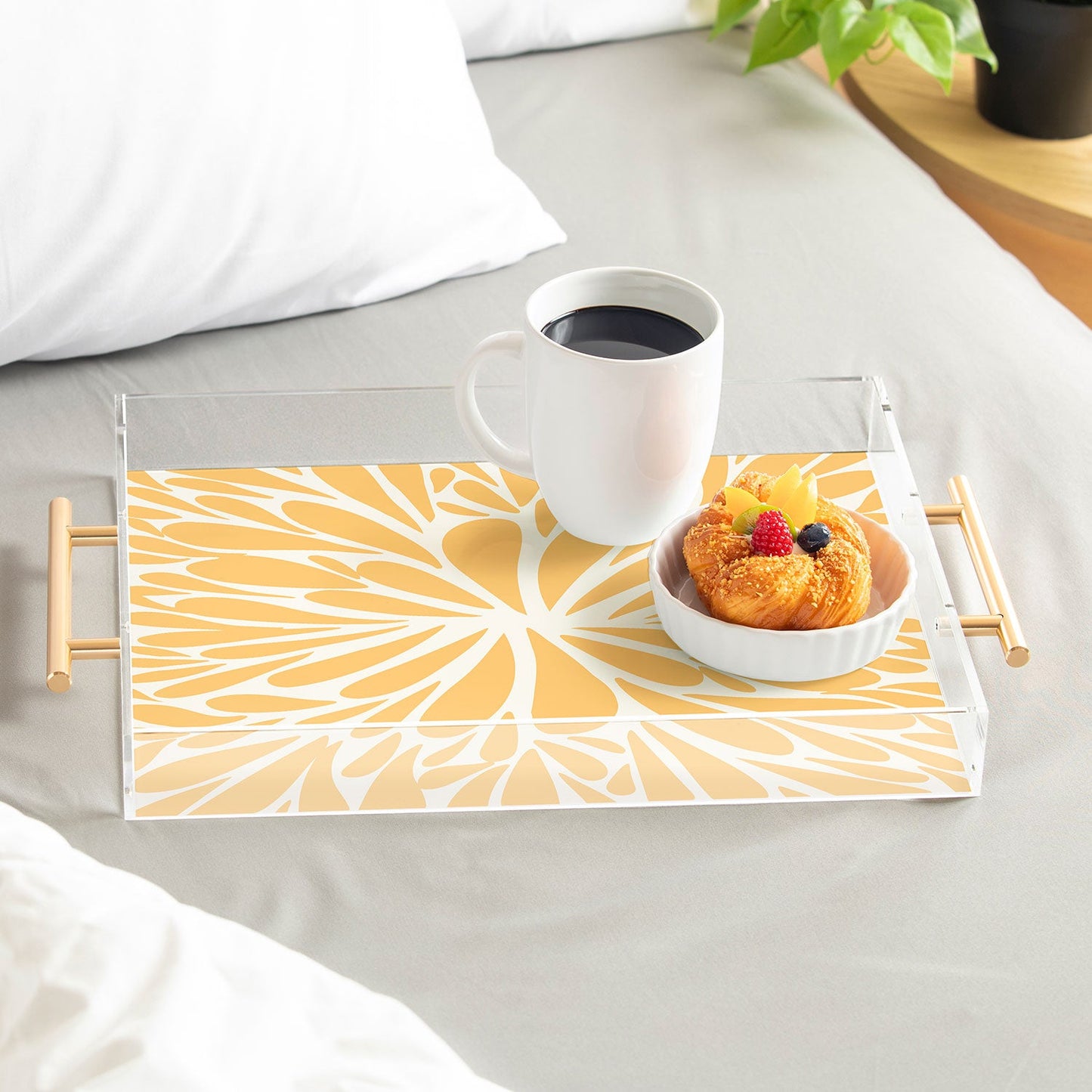 Angela Minca Yellow pastel floral burst Acrylic Tray