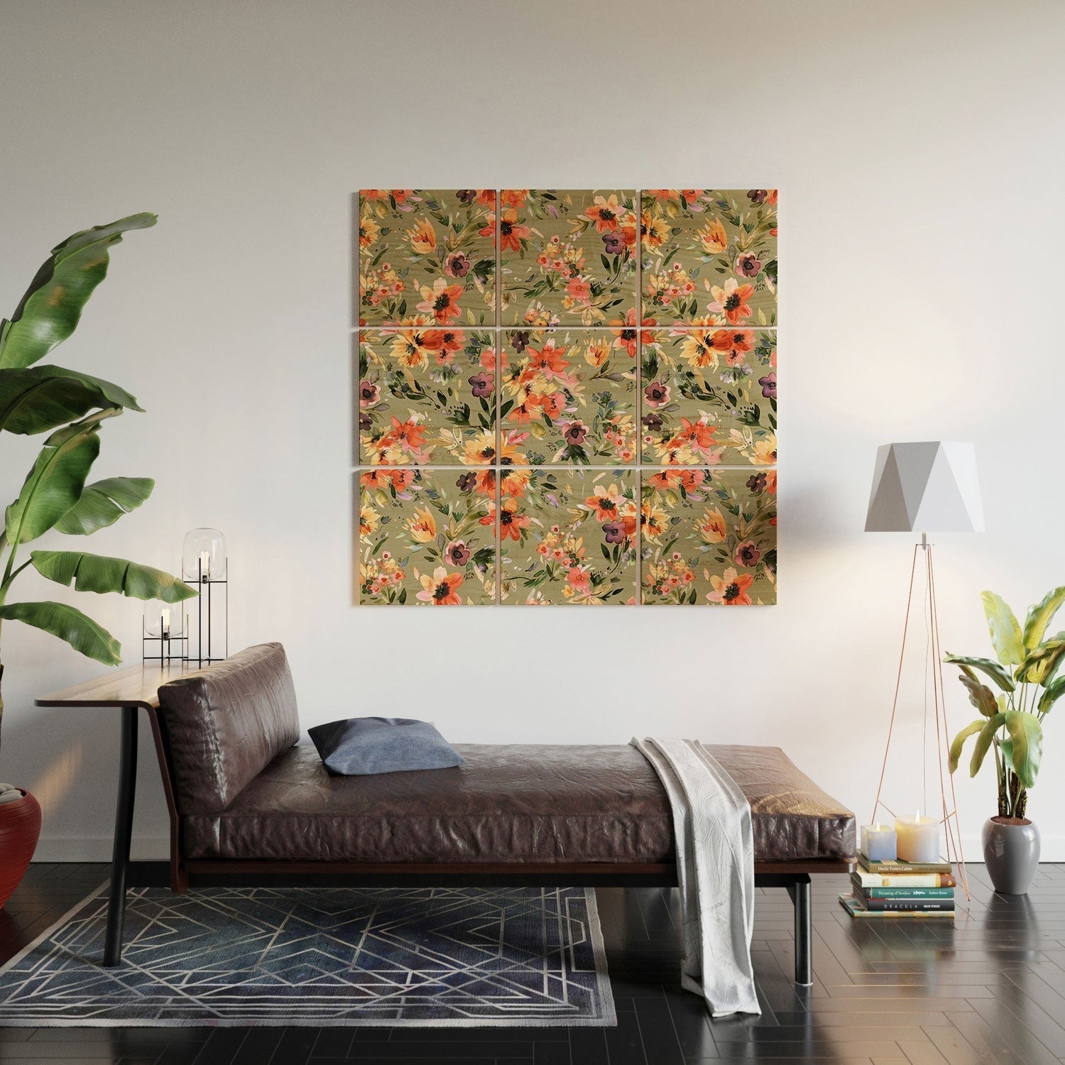 Ninola Design Botanic Retreat Painterly Tropical Flowers Sage Green Wood Wall Mural