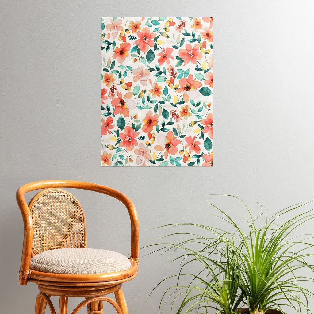 Ninola Design Botanic Retreat Tropical Whimsical Flowers Coral Green Poster