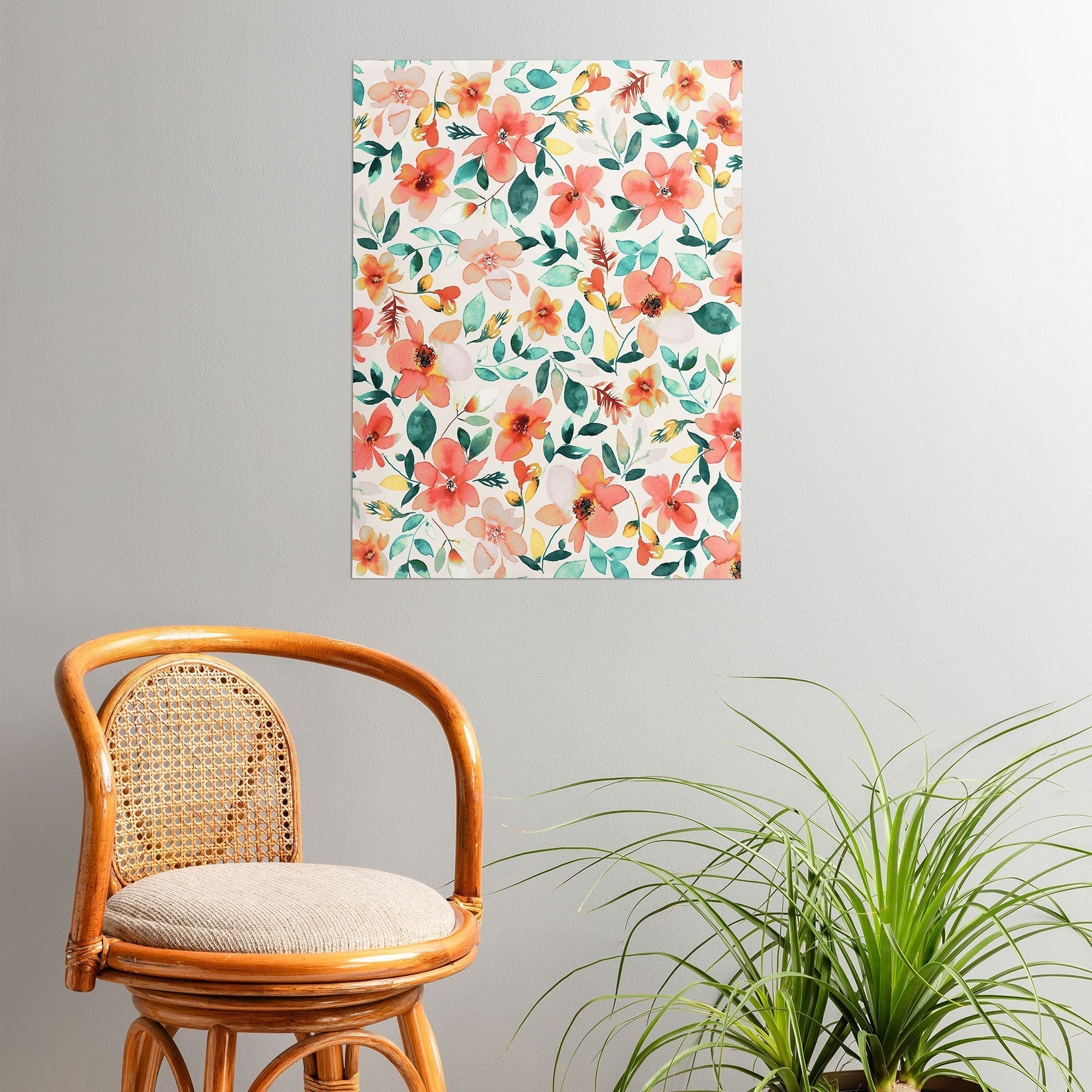 Ninola Design Botanic Retreat Tropical Whimsical Flowers Coral Green Poster