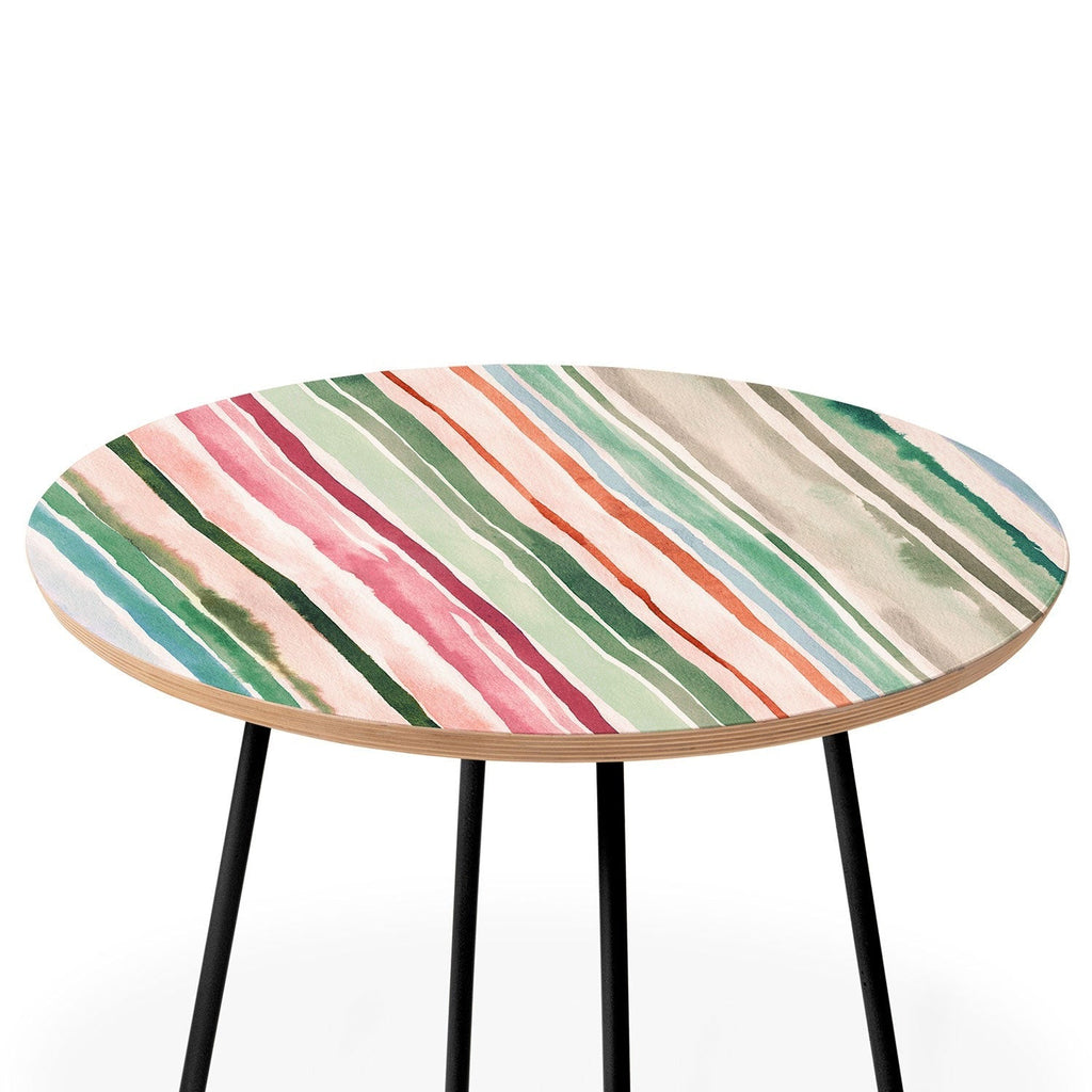 Ninola Design Botanic Retreat Watercolor Stripes Green Orange Red Round Side Table