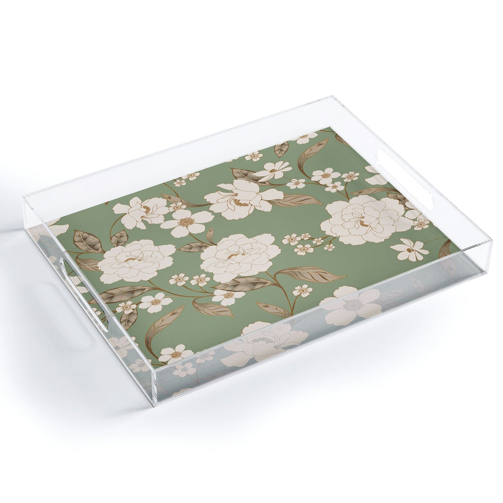 Gabriela Fuente Olive Floral Roberta Acrylic Tray