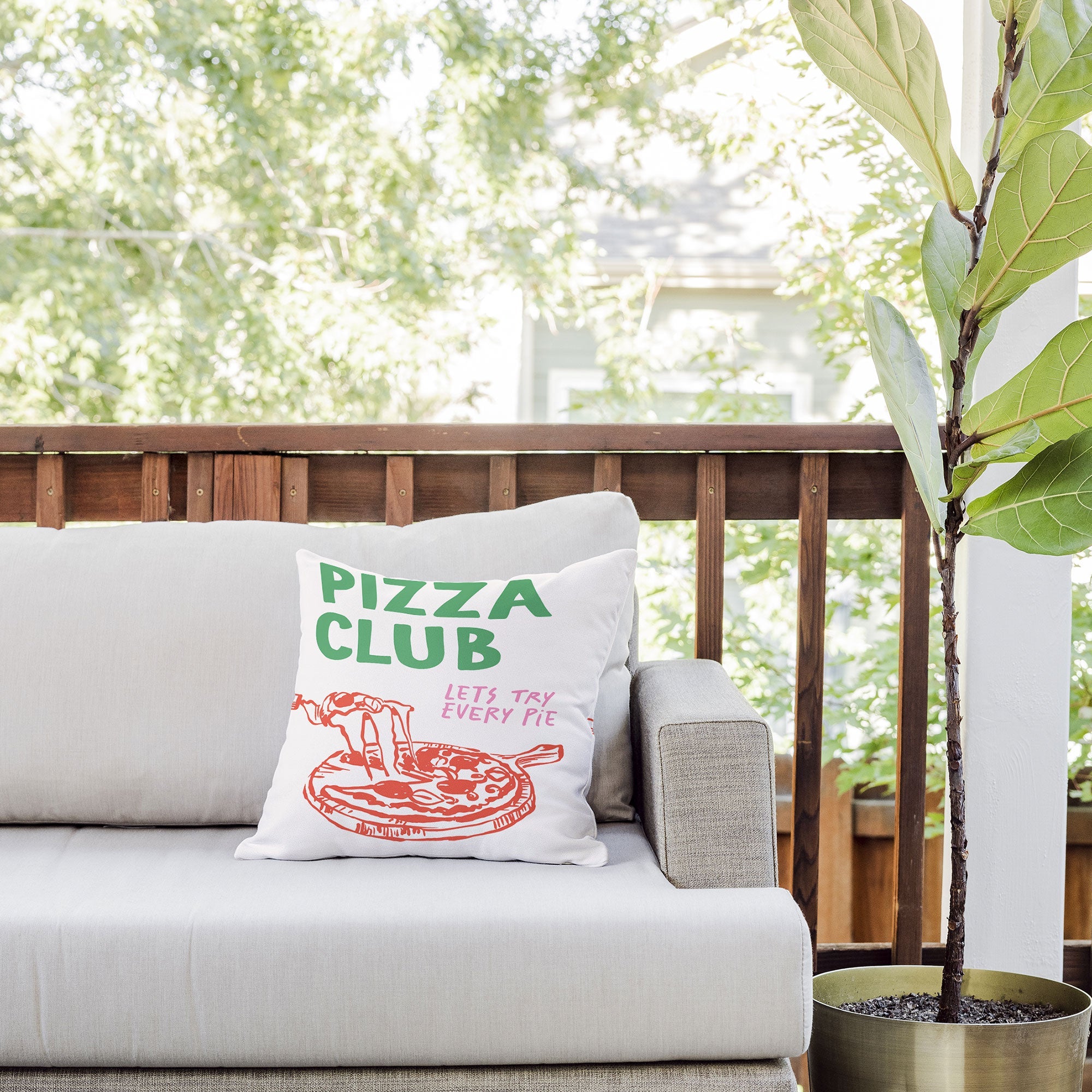 April Lane Art Pizza Club Outdoor Throw Pillow