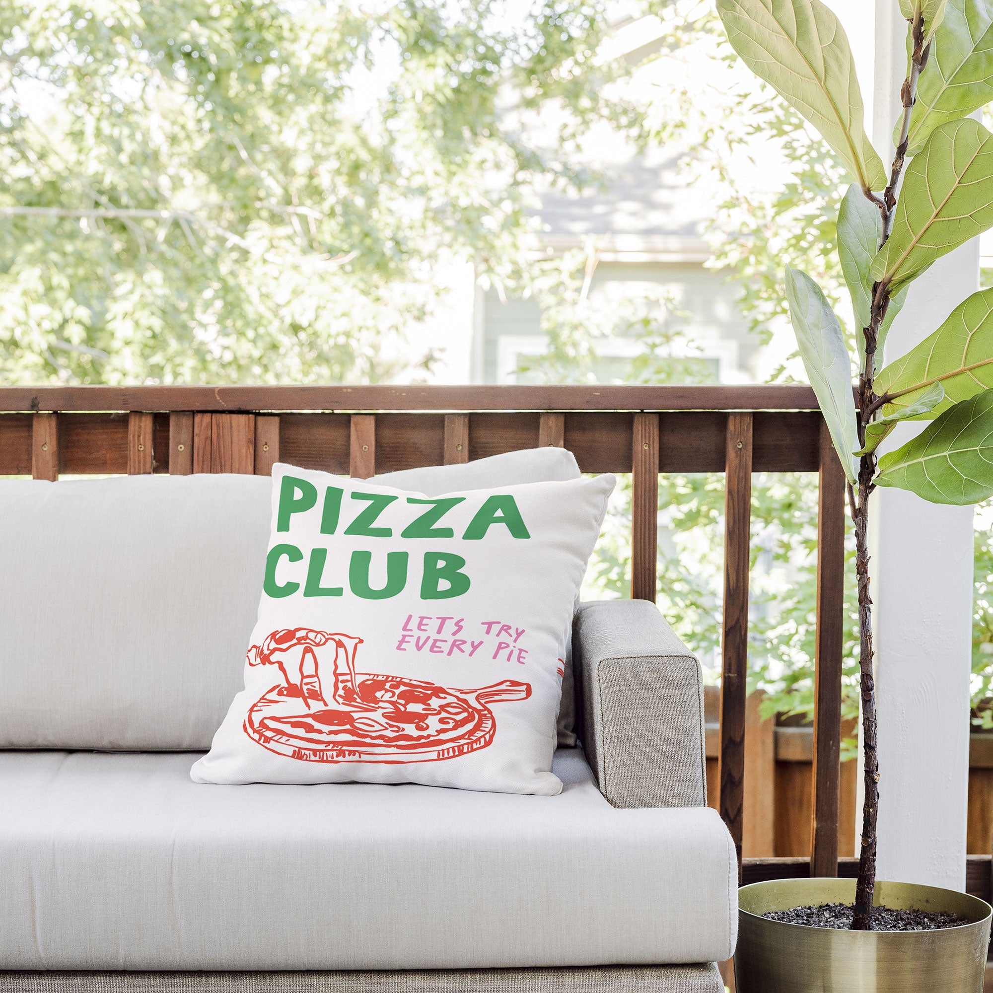 April Lane Art Pizza Club Outdoor Throw Pillow