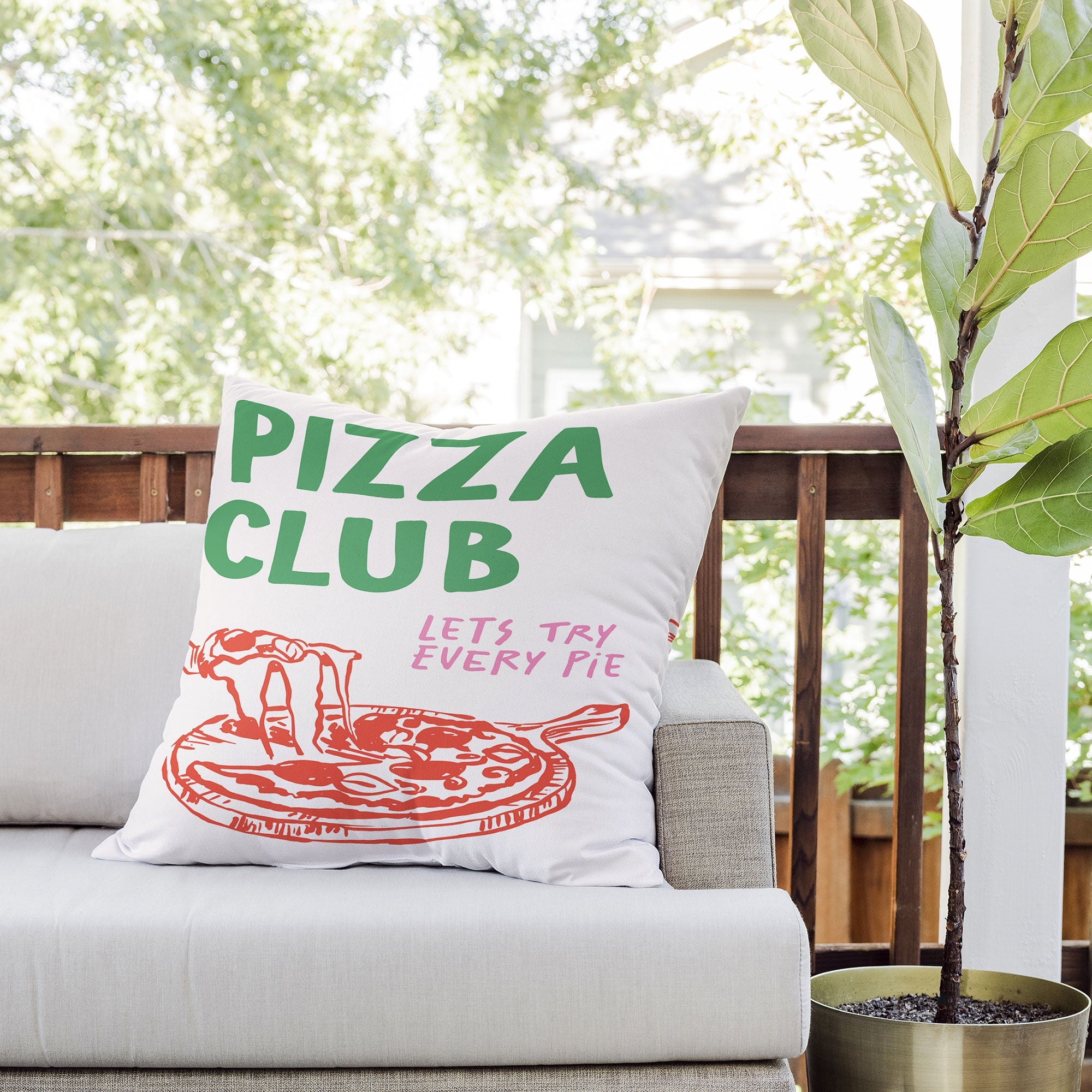 April Lane Art Pizza Club Outdoor Throw Pillow