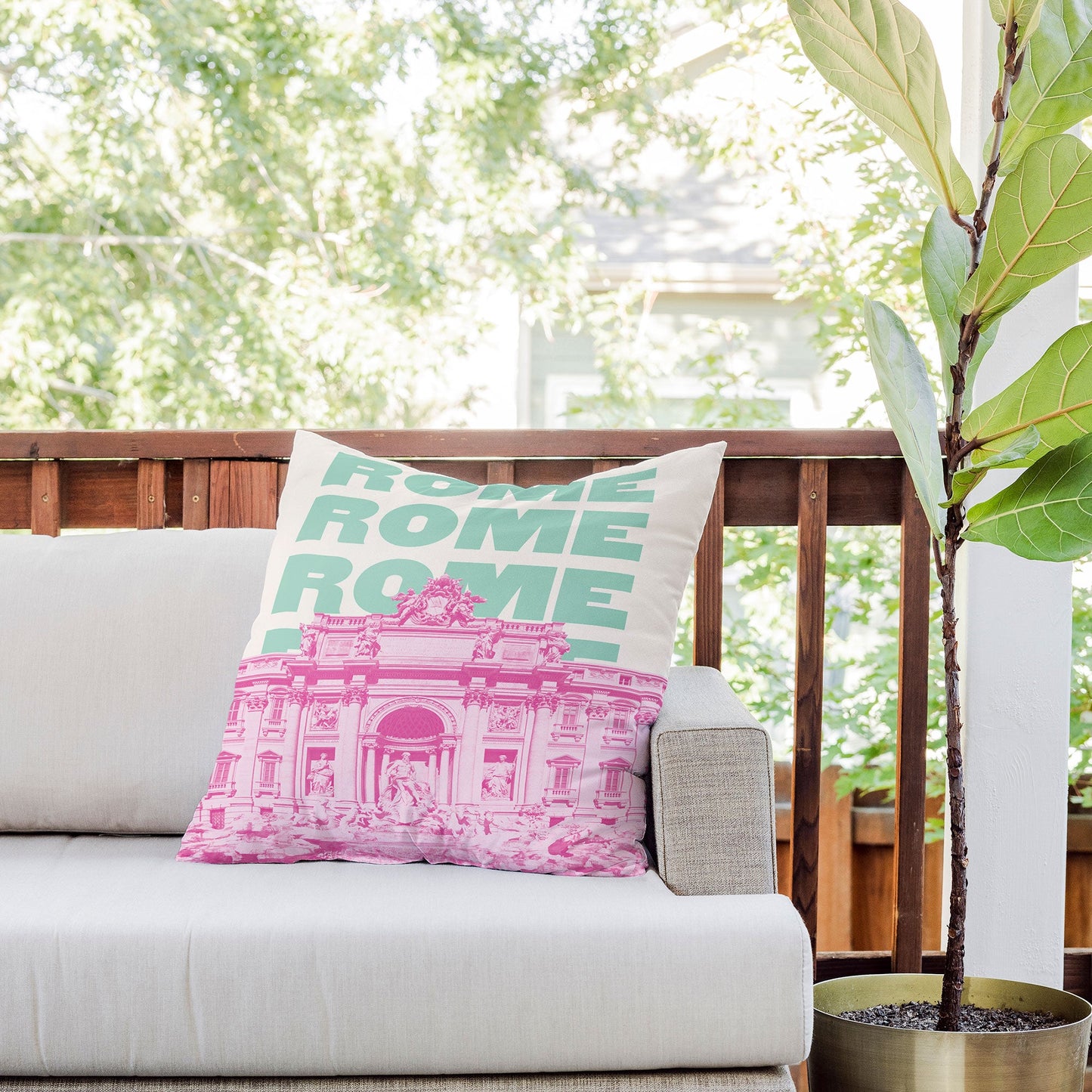 April Lane Art Rome Trevi Fountain Outdoor Throw Pillow