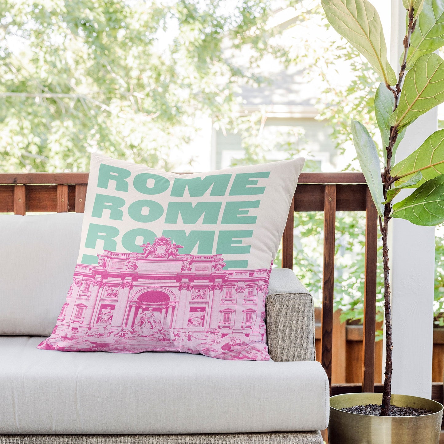 April Lane Art Rome Trevi Fountain Outdoor Throw Pillow