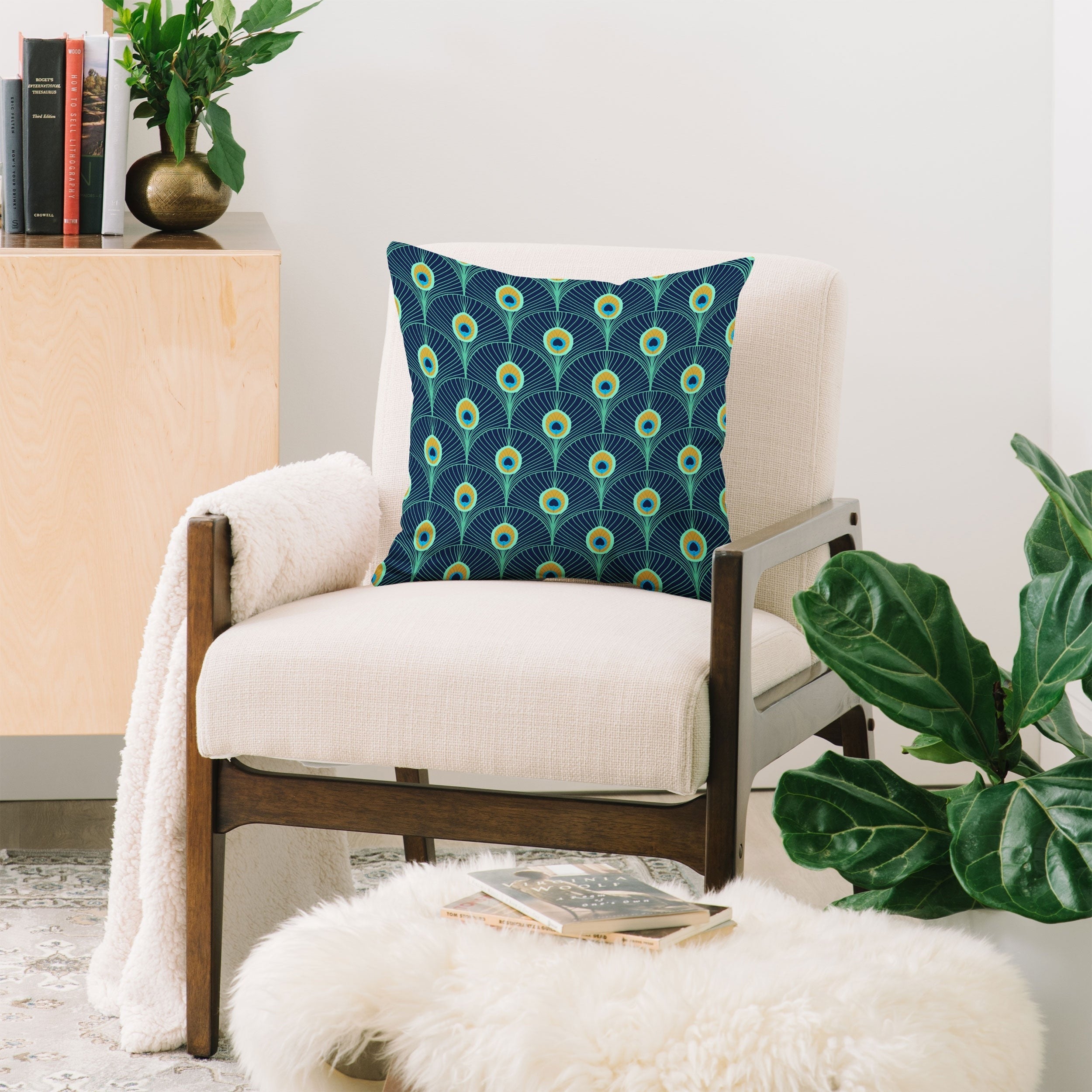 Design by Spark Peacock Deco Feathers Throw Pillow