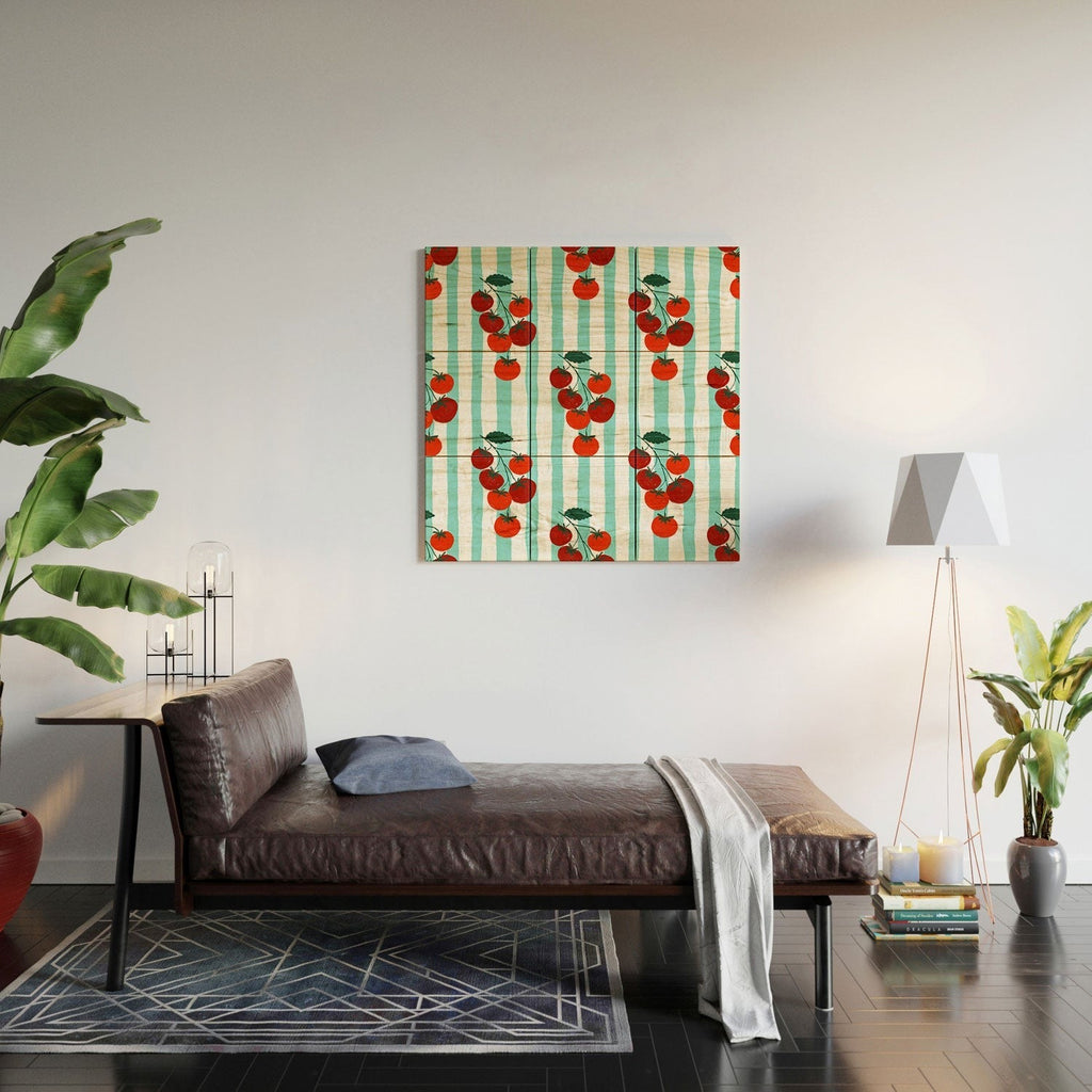 Design by Spark Zesty Tomatoes and Stripes Wood Wall Mural