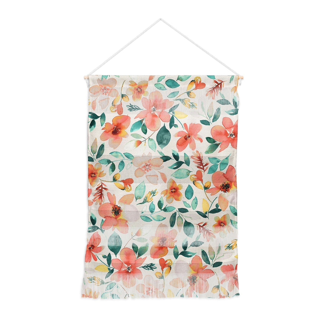 Ninola Design Botanic Retreat Tropical Whimsical Flowers Coral Green Wall Hanging Portrait