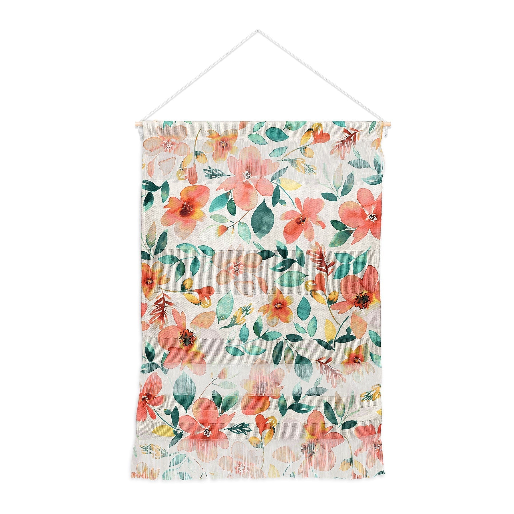 Ninola Design Botanic Retreat Tropical Whimsical Flowers Coral Green Wall Hanging Portrait