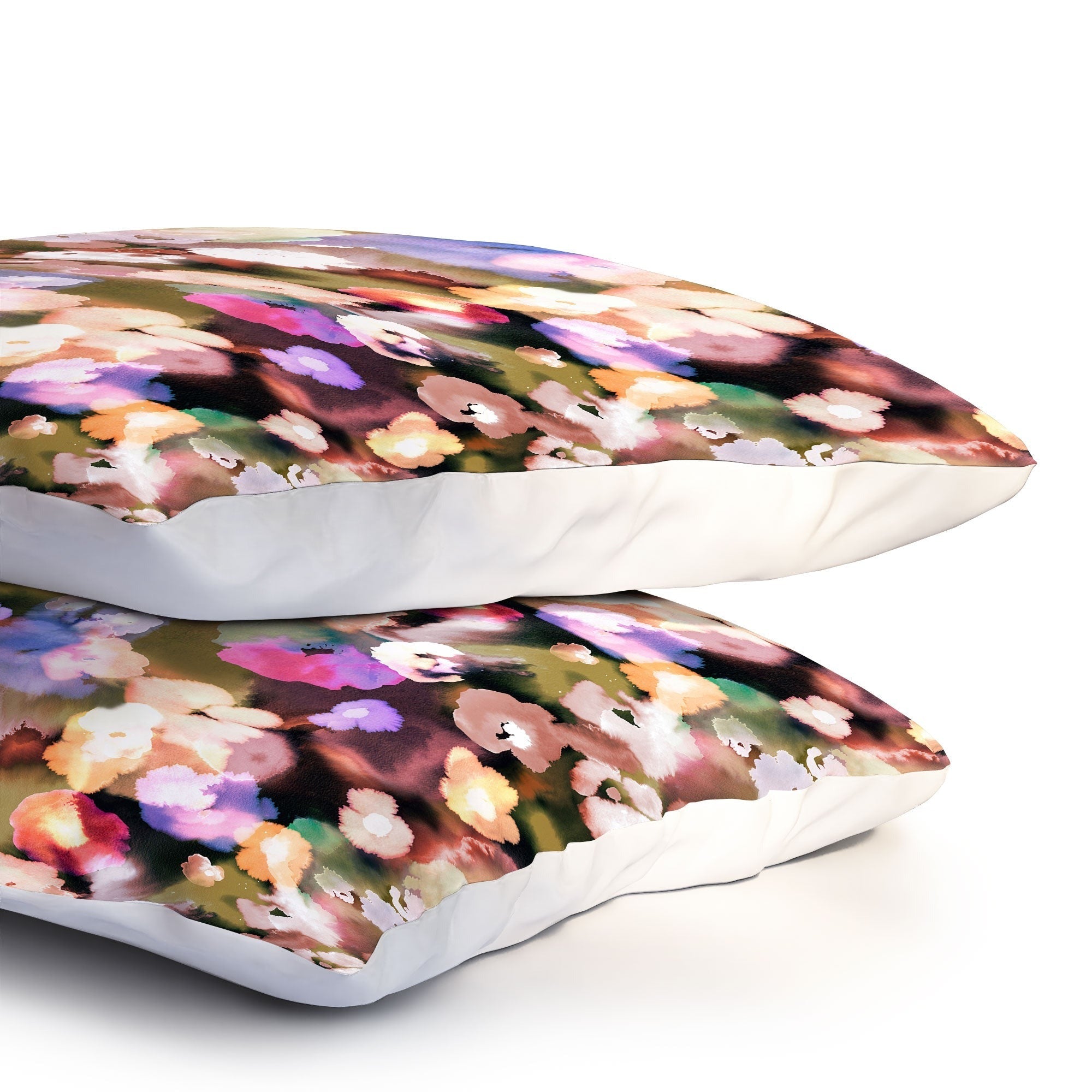 Ninola Design Botanic Retreat Ombre Abstract Watercolor Flowers Pink gold Pillow Shams