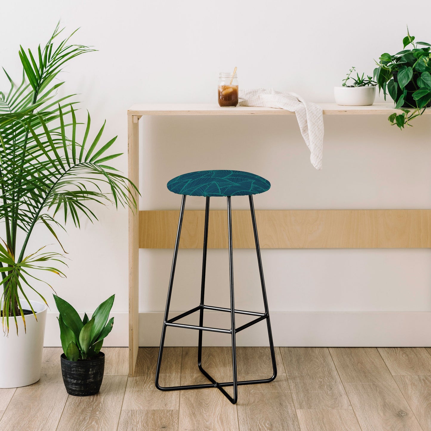 Arcturus Blue Green Leaves Bar Stool