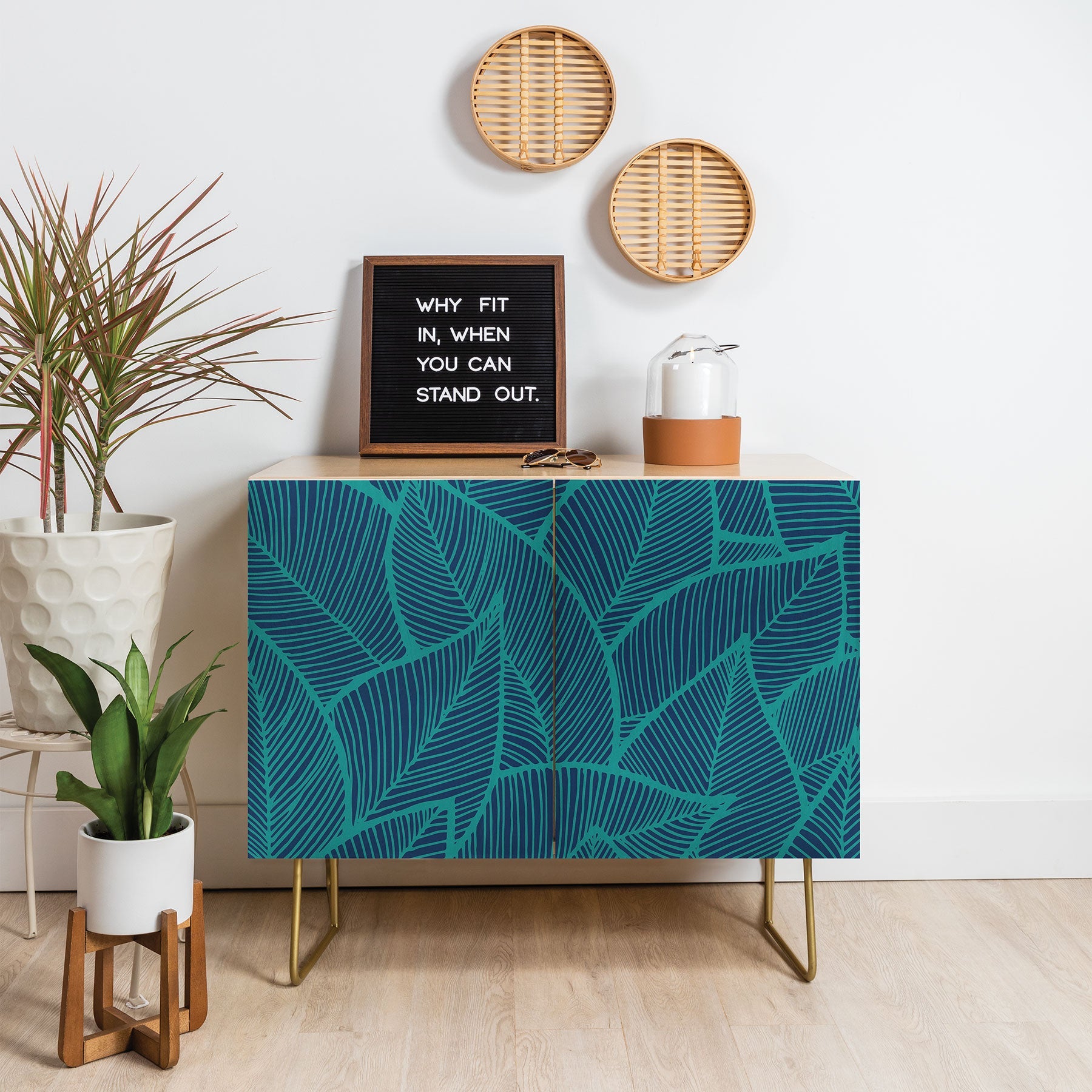Arcturus Blue Green Leaves Credenza