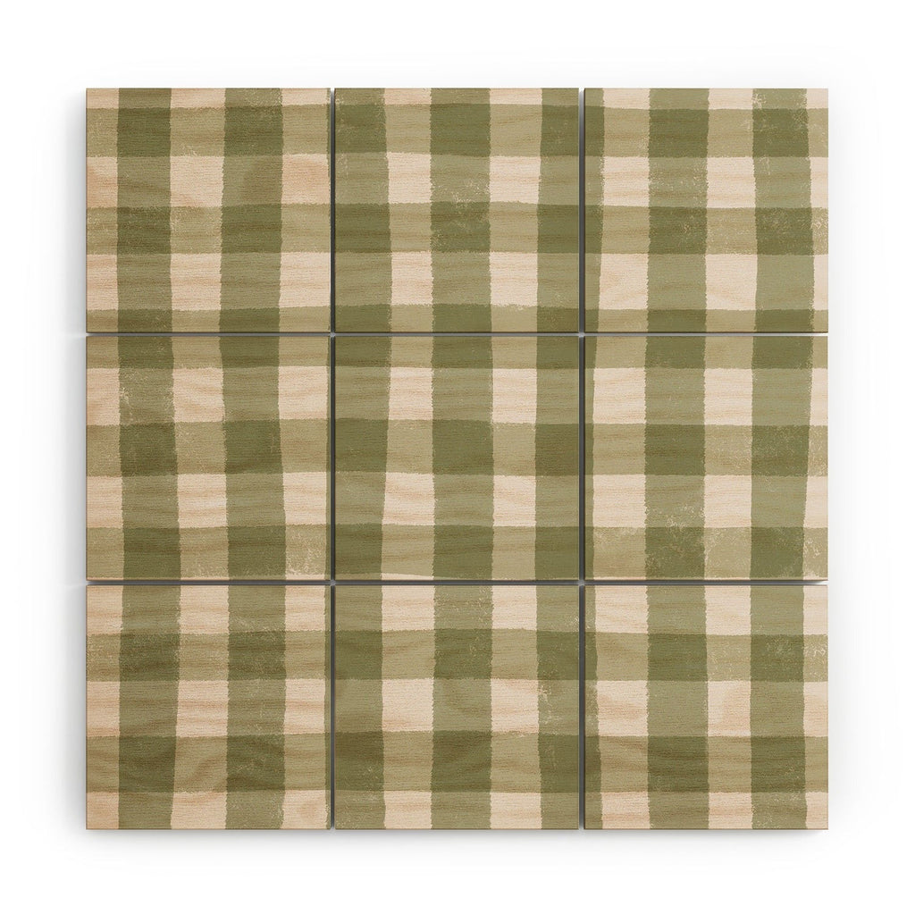 Menina Lisboa Rustic Green Plaid Wood Wall Mural