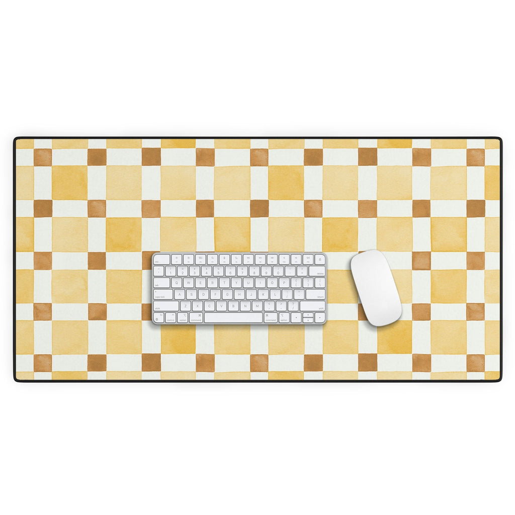 Ninola Design Everyday Artifact Checker Mosaic Tiles Geometry Yellow Desk Mat