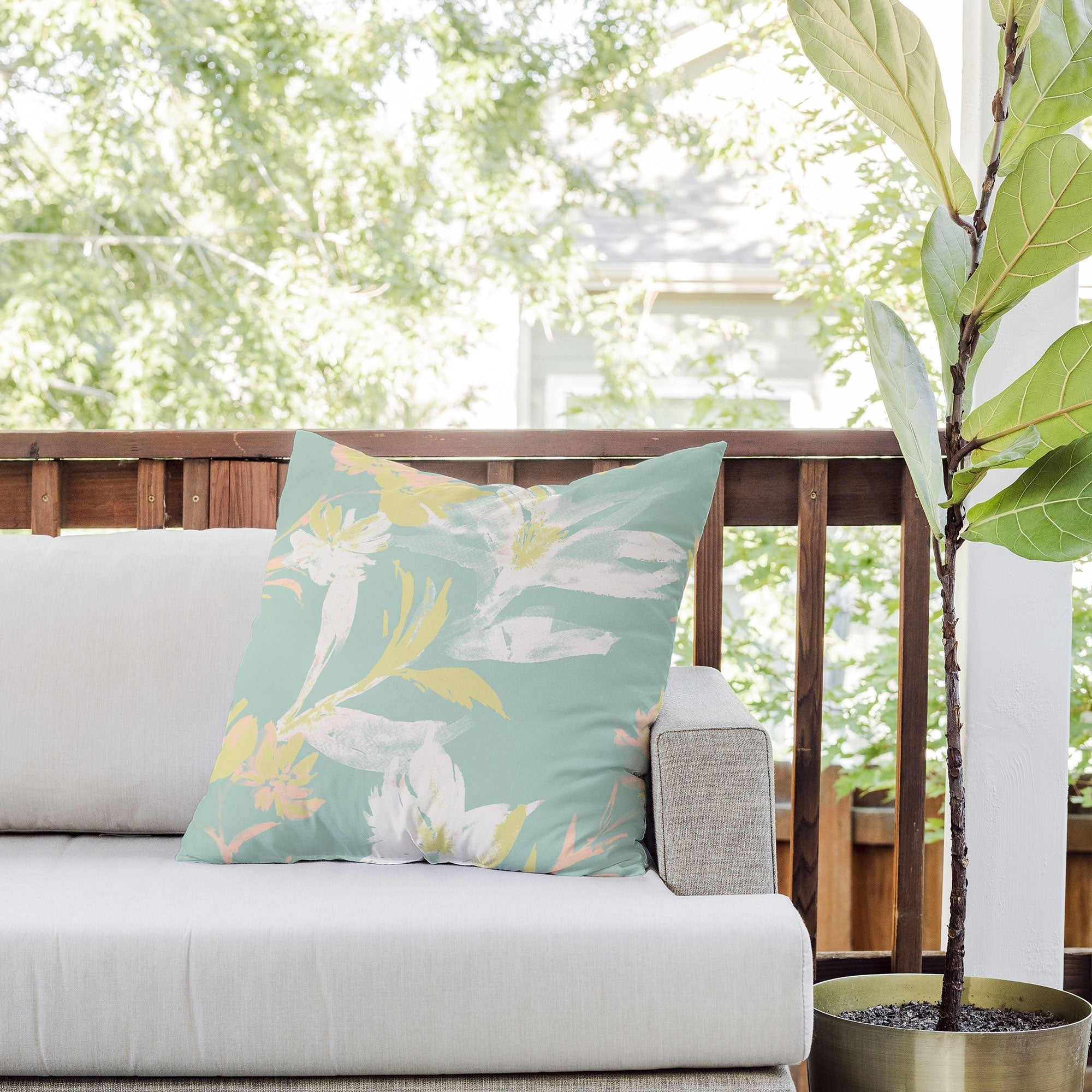 Gabriela Fuente Emma Floral Mint Outdoor Throw Pillow