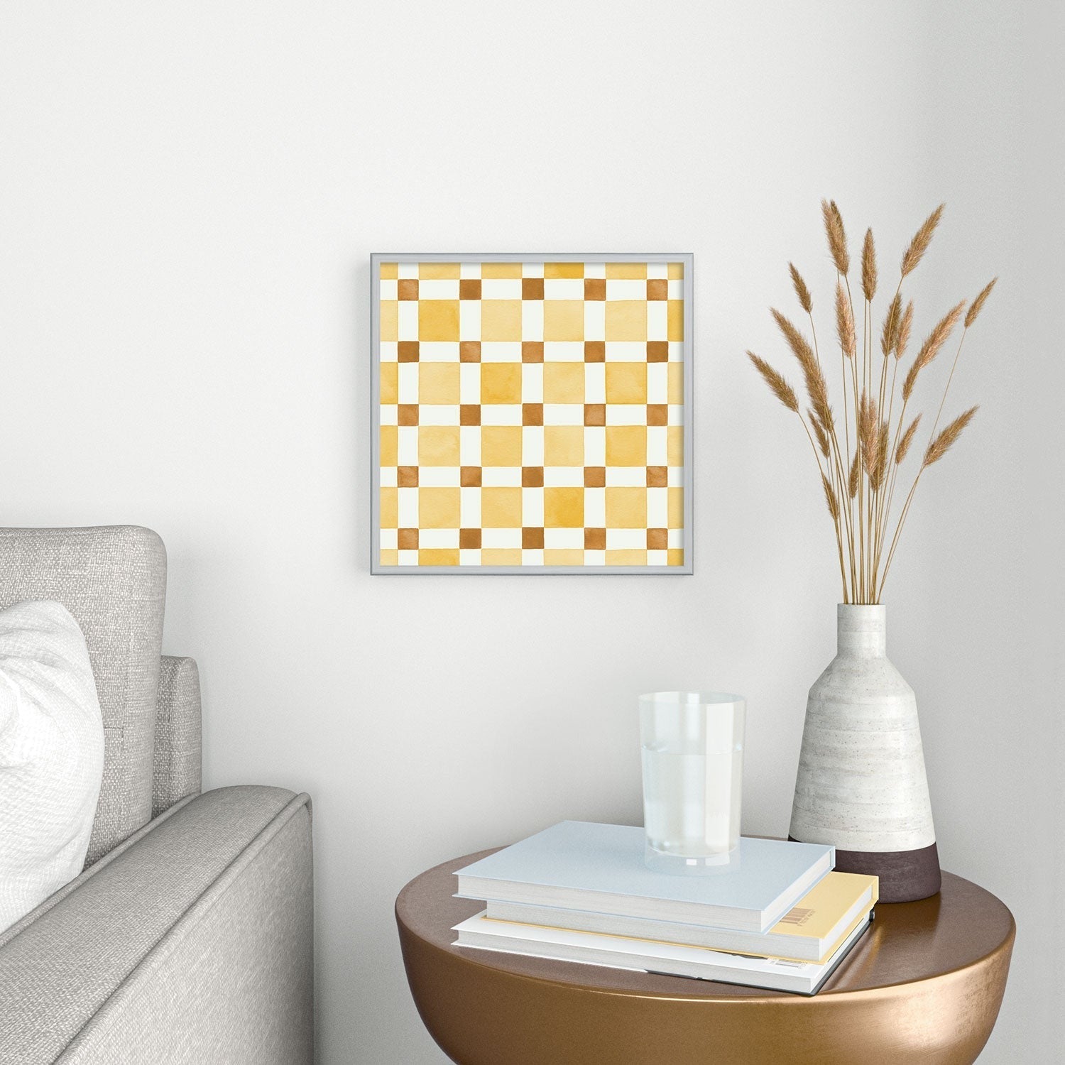 Ninola Design Everyday Artifact Checker Mosaic Tiles Geometry Yellow Square Metal Framed Art Print