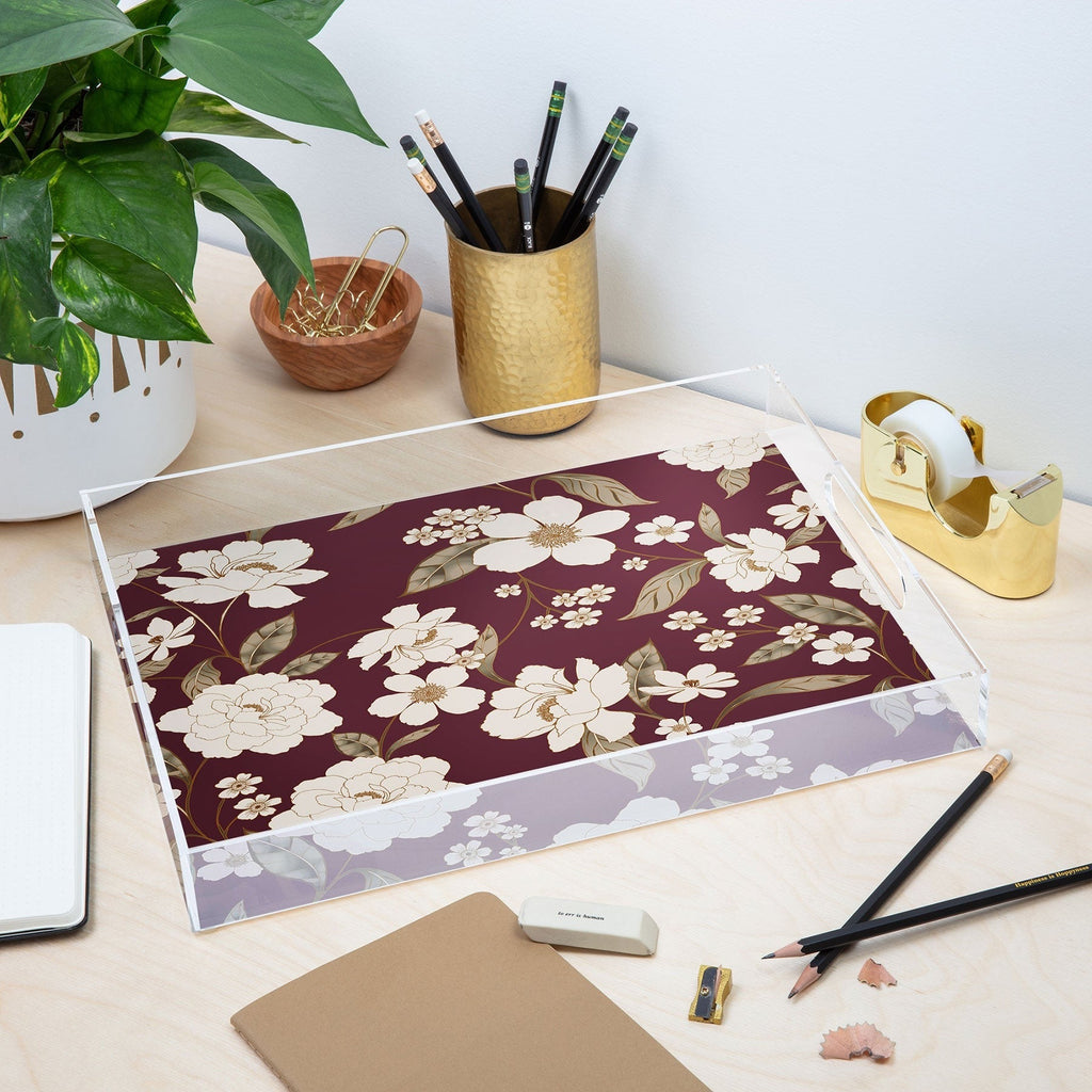 Gabriela Fuente Burgundy Floral Roberta Acrylic Tray