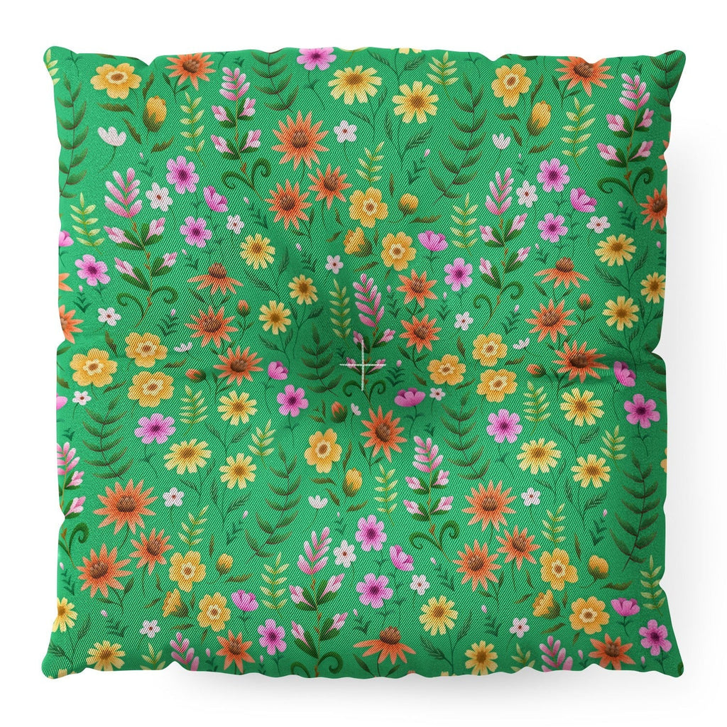 Pimlada Phuapradit Ditsy Spring Floral Green Floor Pillow Square
