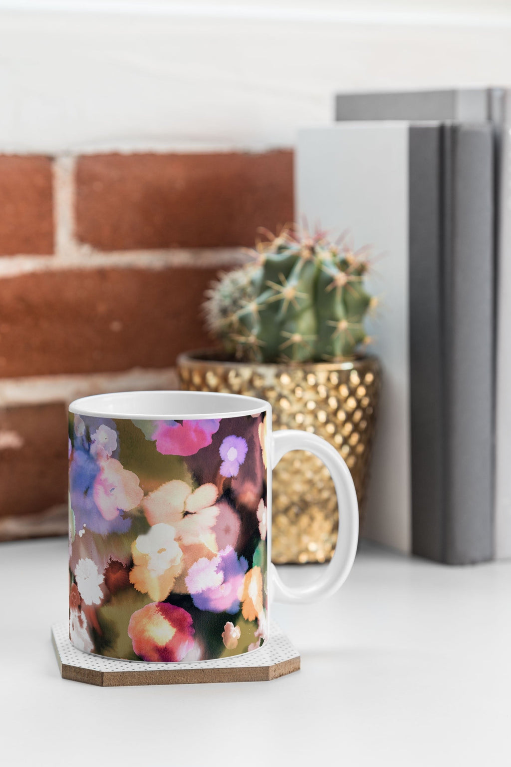 Ninola Design Botanic Retreat Ombre Abstract Watercolor Flowers Pink gold Coffee Mug