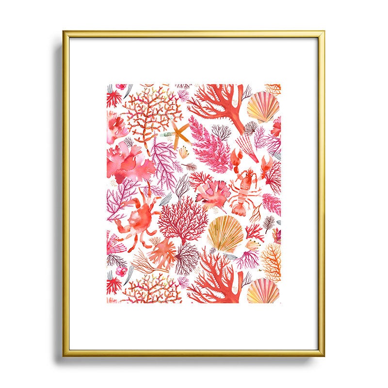 Ninola Design Botanic Retreat Coral Reef Crab Lobster Red Metal Framed Art Print