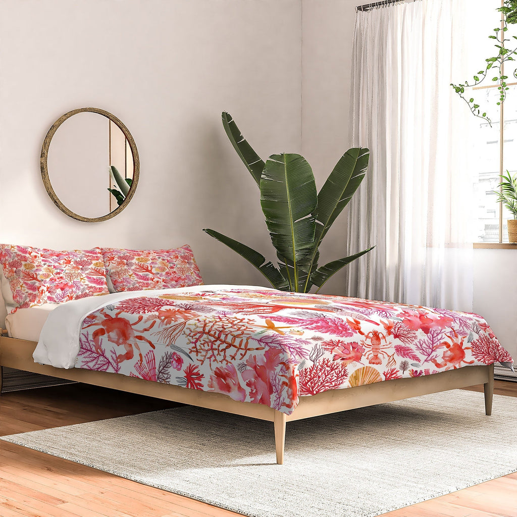 Ninola Design Botanic Retreat Coral Reef Crab Lobster Red Comforter