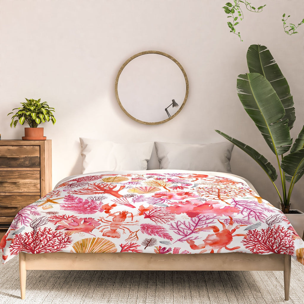 Ninola Design Botanic Retreat Coral Reef Crab Lobster Red Comforter