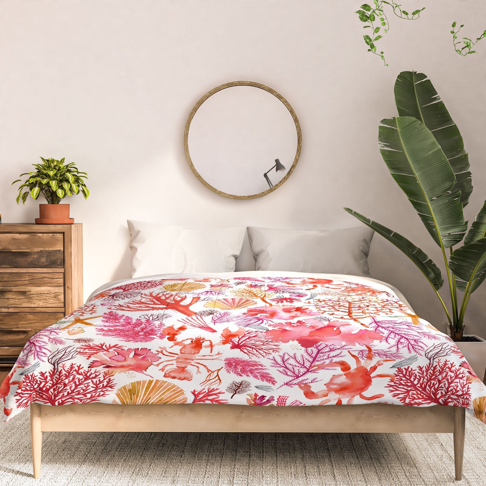 Ninola Design Botanic Retreat Coral Reef Crab Lobster Red Comforter