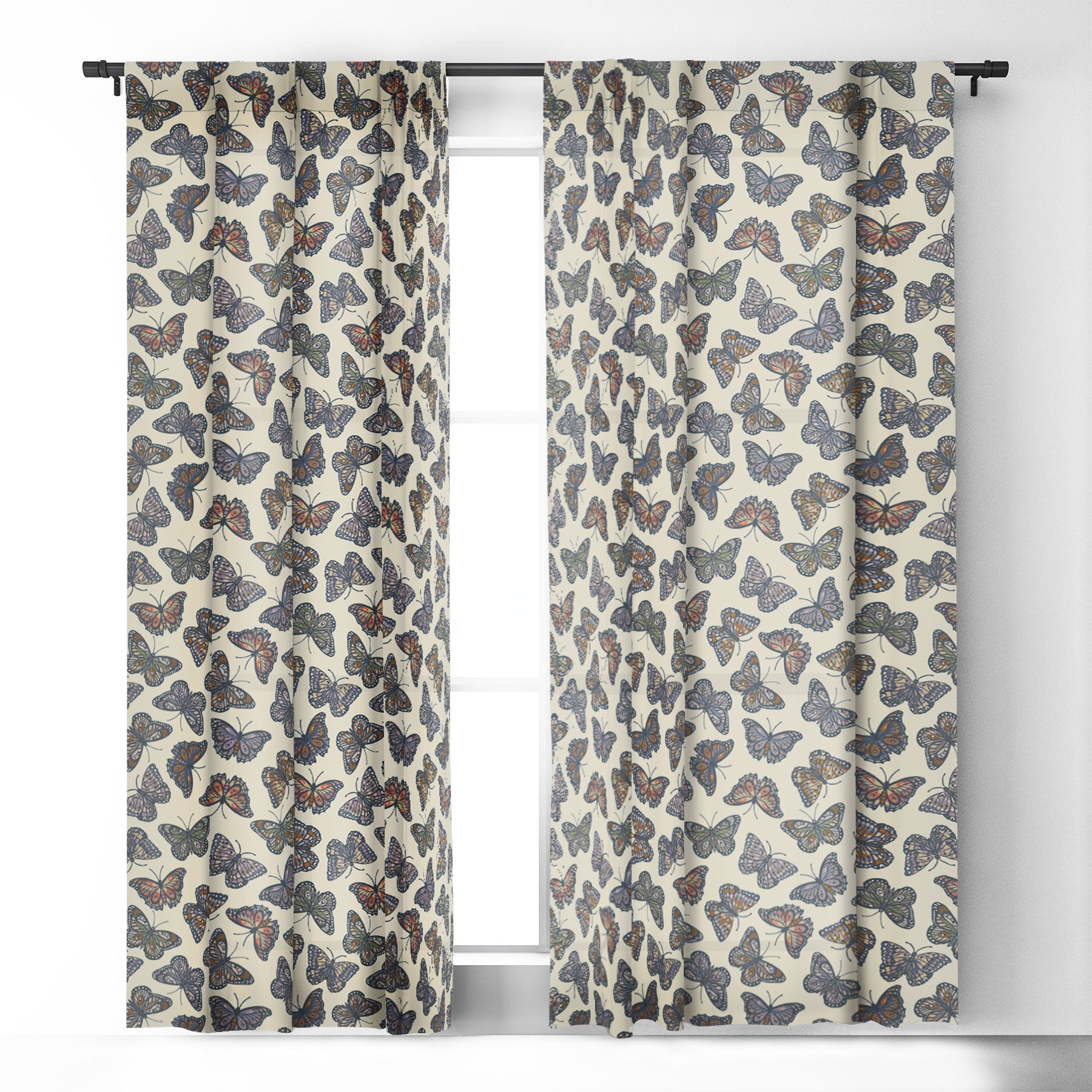 Avenie Countryside Butterflies Blue Blackout Window Curtain